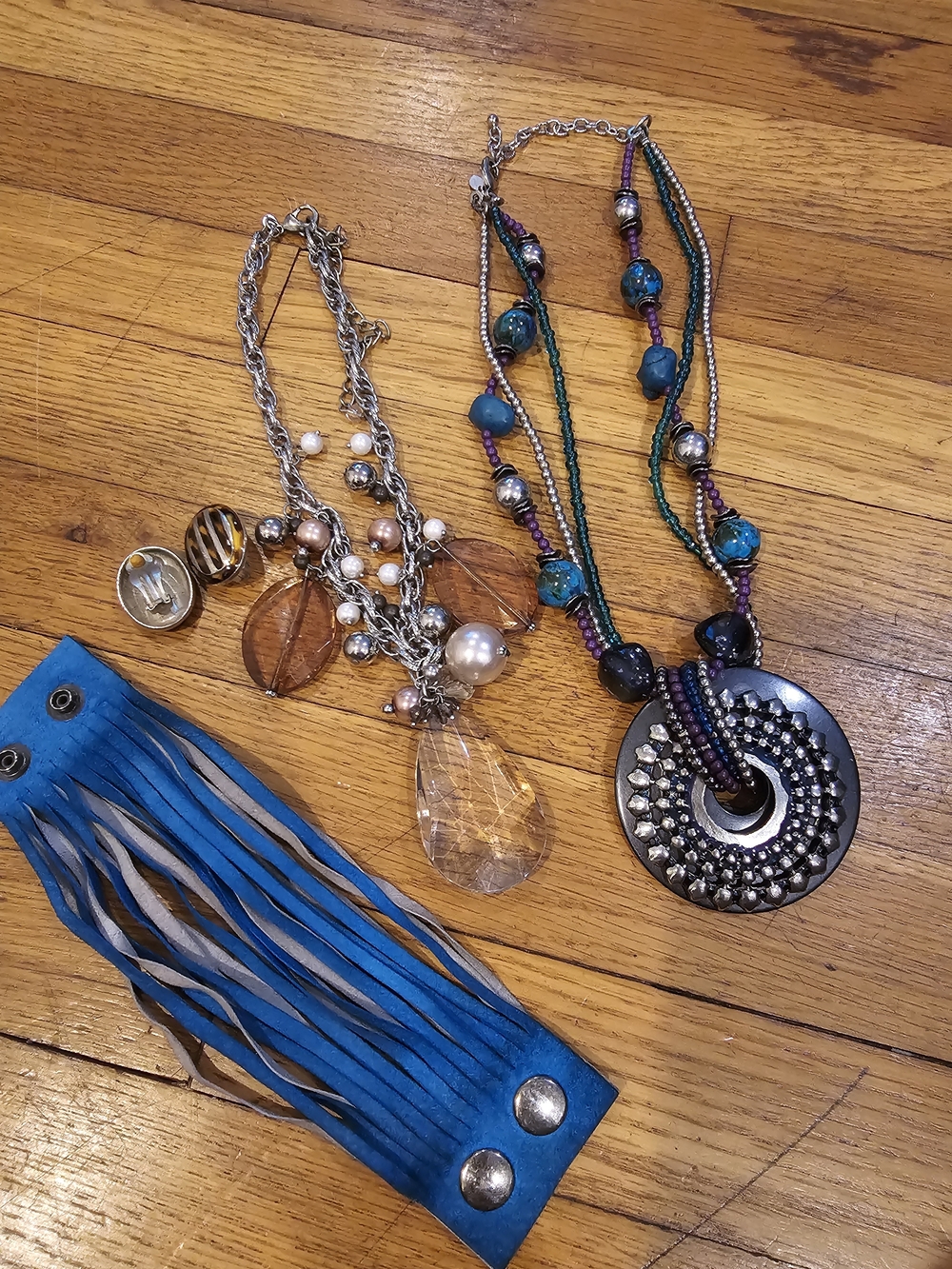 Chico's Teal and Silver Multi-Strand Pendant Necklace